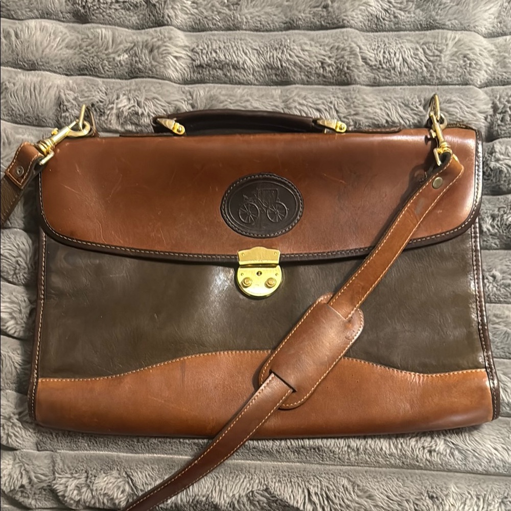 Tan and Brown Leather Briefcase with Vintage Aesthetic
